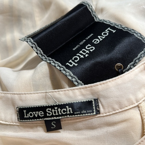 LOVE STITCH  Cream Sheer Button Down Lace Top Shirt Blouse Work Party size S NWT - Picture 8 of 9